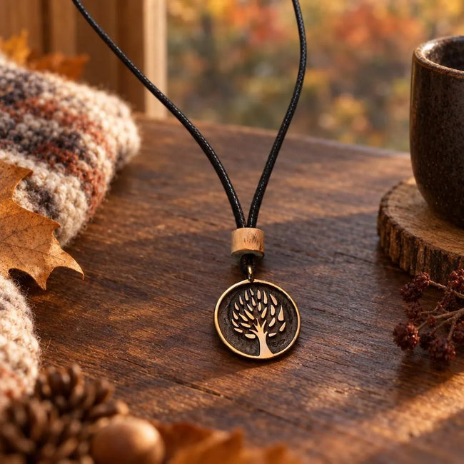 Planet Tree Anhänger aus Bronze mit Naturband