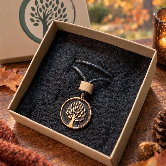 Planet Tree Anhänger aus Bronze mit Naturband