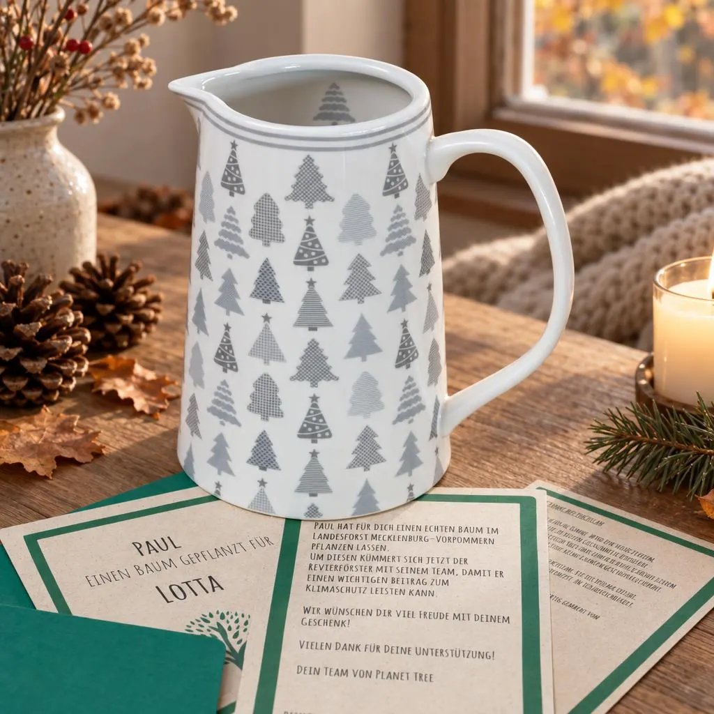 Kanne aus Porzellan mit weihnachtlichem Waldmotiv