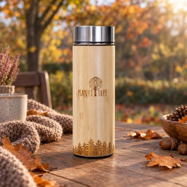Edelstahl Thermoskanne mit Holz