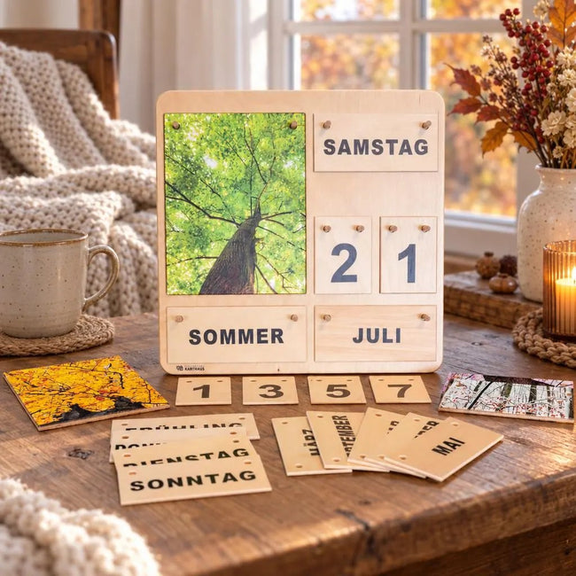 Kalender Vier Jahreszeiten aus Holz - jedes Jahr wiederverwendbar