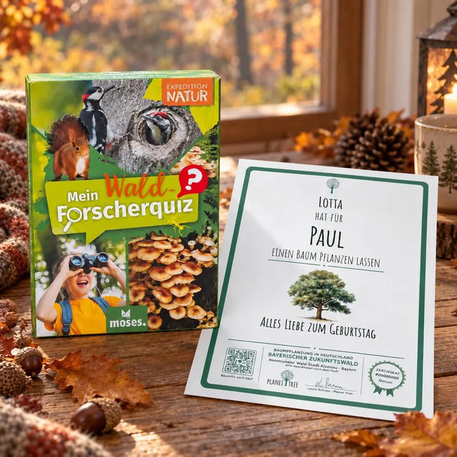 Mein Wald-Forscherquiz – Geschenkansicht mit aktuellem Baumzertifikat; Beispielgestaltung