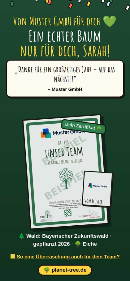 Dankeschön der Firma und Zertifikat