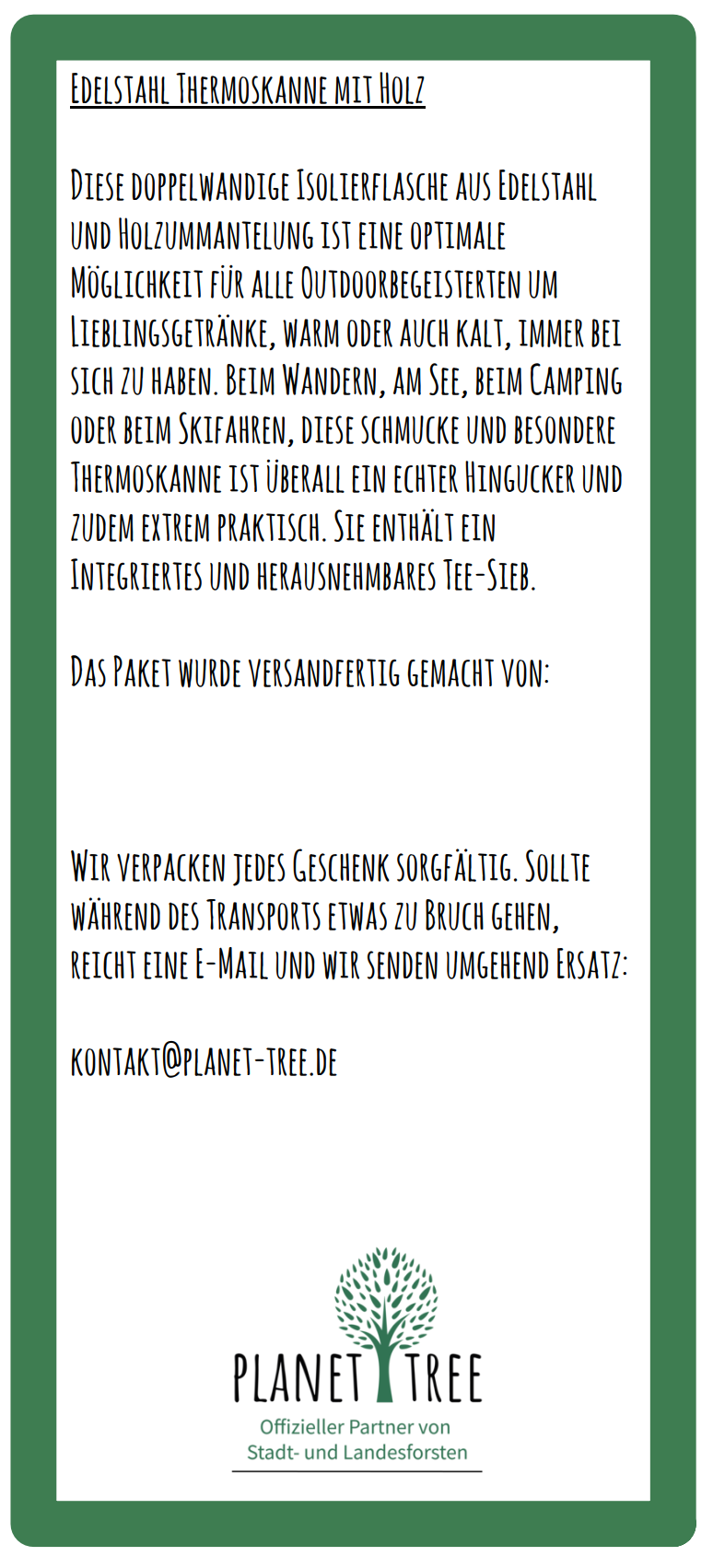 Edelstahl Thermoskanne mit Holz