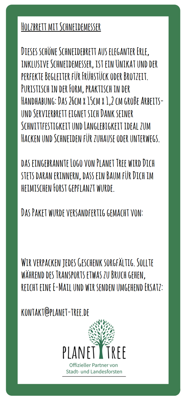 Schneidebrett Erle mit Messer
