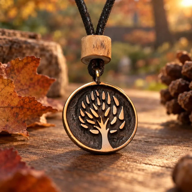 Planet Tree Anhänger aus Bronze mit Naturband
