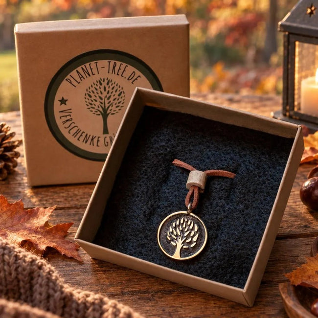 Planet Tree Anhänger aus Bronze mit Lederband