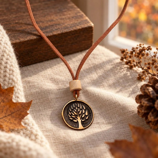 Planet Tree Anhänger aus Bronze mit Lederband
