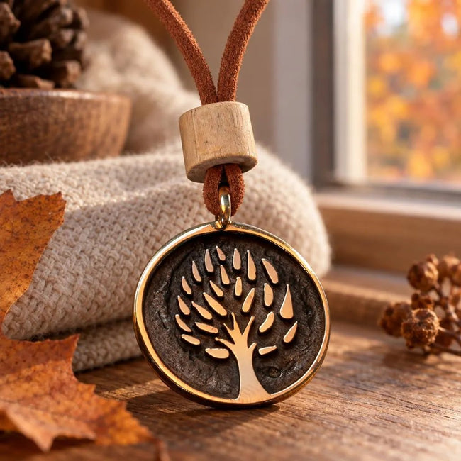 Planet Tree Anhänger aus Bronze mit Lederband