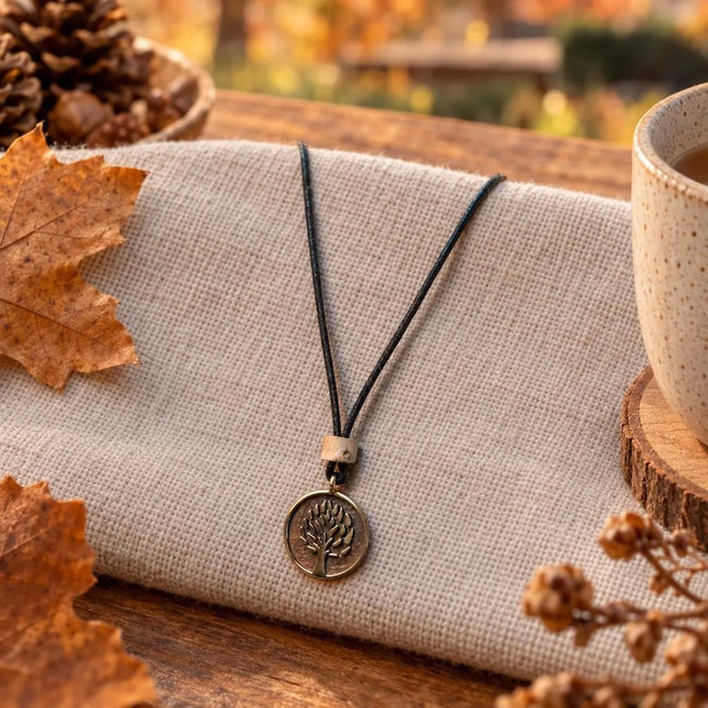 Planet Tree Anhänger aus Bronze mit Naturband