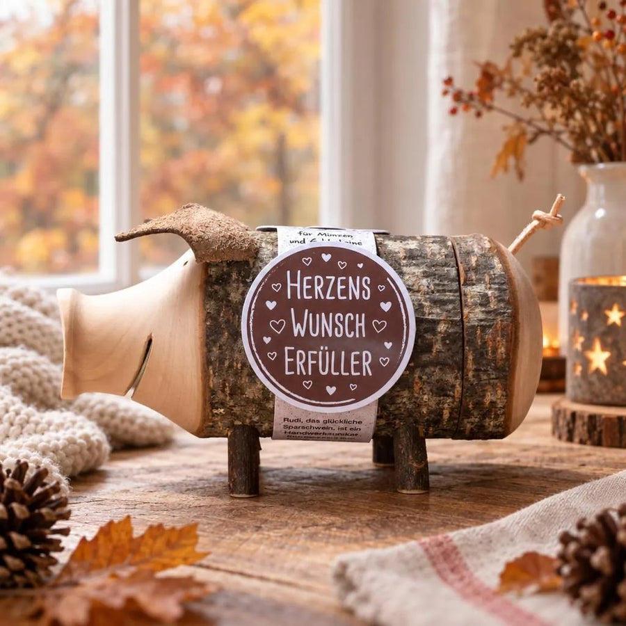 Herzenswunscherfüller - Sparschwein Rudi aus Holz