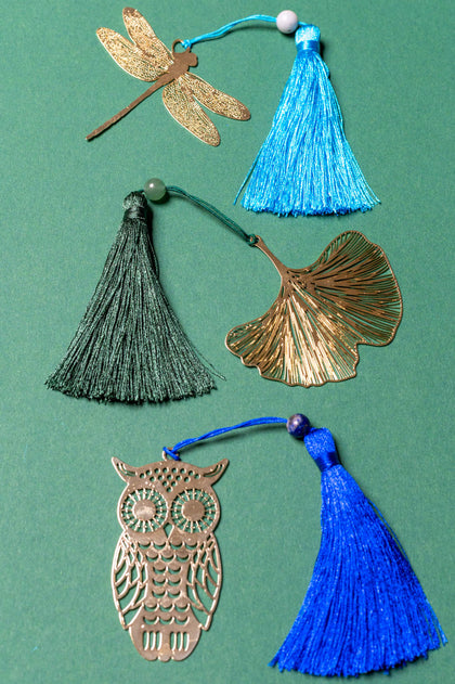 Lesezeichen aus Metall - Libelle, Eule oder Ginkgo