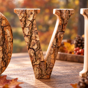 LOVE aus Holz mit Baumrinde