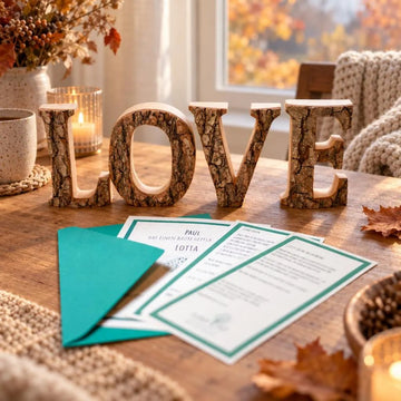 LOVE aus Holz mit Baumrinde