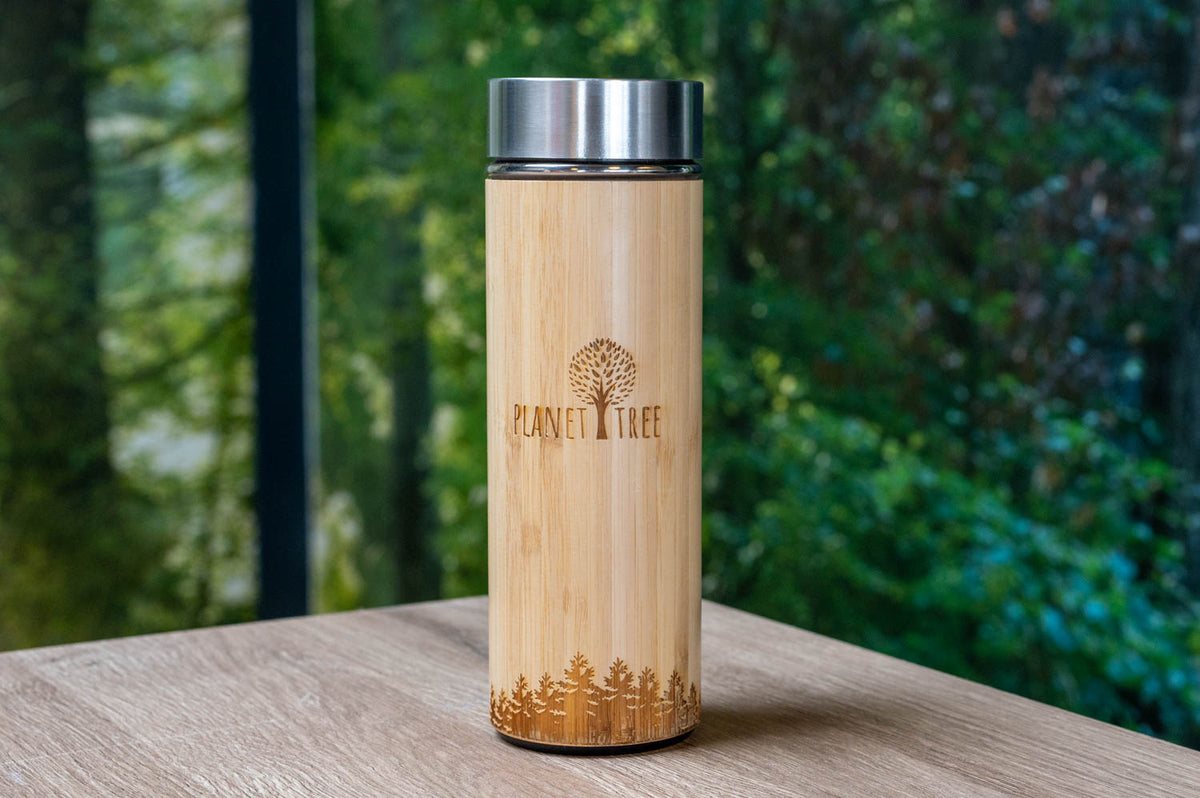 Edelstahl Thermoskanne mit Holz