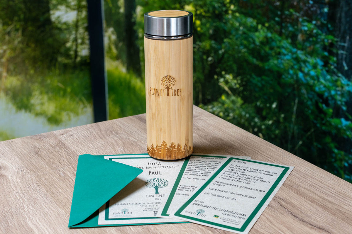 Edelstahl Thermoskanne mit Holz
