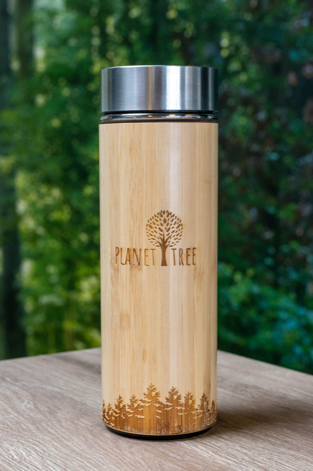 Edelstahl Thermoskanne mit Holz