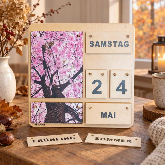 Kalender Vier Jahreszeiten aus Holz - jedes Jahr wiederverwendbar