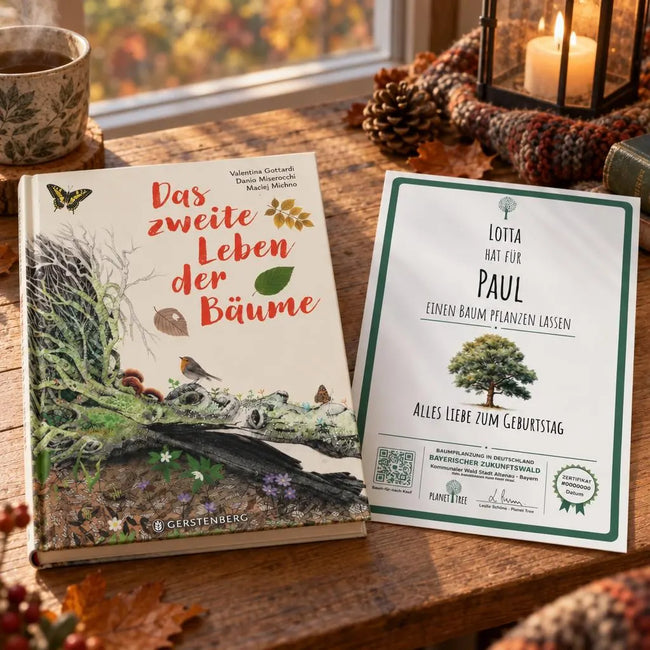 Das zweite Leben der Bäume – Geschenkansicht mit aktuellem Baumzertifikat; Beispielgestaltung