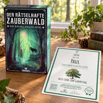 Der rätselhafte Zauberwald - Escape-Spiel – Geschenkansicht mit aktuellem Baumzertifikat; Beispielgestaltung