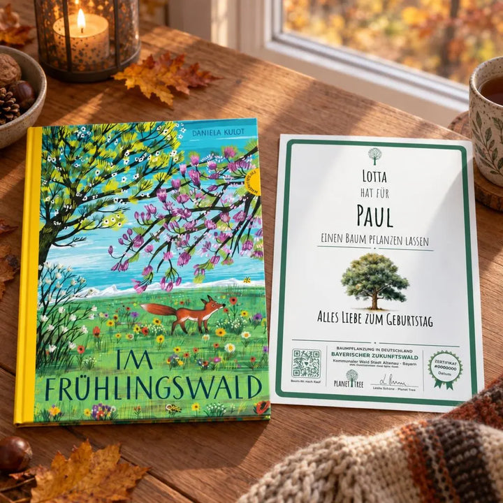 Im Frühlingswald – Geschenkansicht mit aktuellem Baumzertifikat; Beispielgestaltung