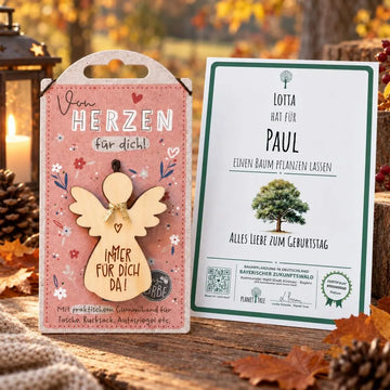 Engel zum Anhängen – Geschenkansicht mit aktuellem Baumzertifikat; Beispielgestaltung