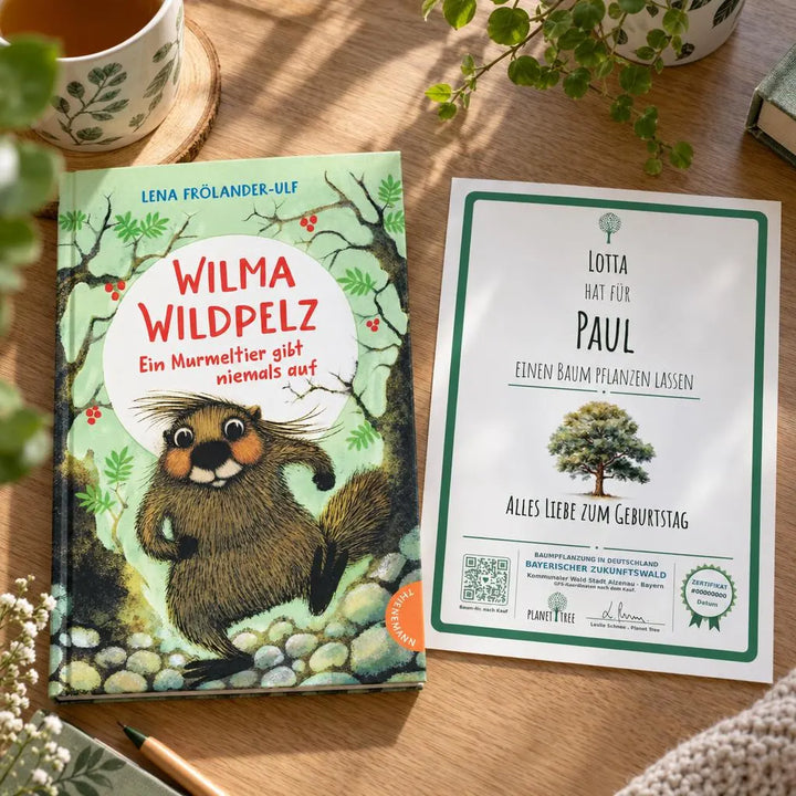 Wilma Wildpelz - Ein Murmeltier gibt niemals auf – Geschenkansicht mit aktuellem Baumzertifikat; Beispielgestaltung