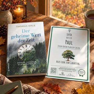 Der geheime Wert der Zeit - Roman aus dem Schwarzwald – Geschenkansicht mit aktuellem Baumzertifikat; Beispielgestaltung