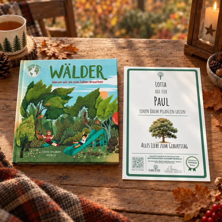 Wälder - warum wir sie zum Leben brauchen – Geschenkansicht mit aktuellem Baumzertifikat; Beispielgestaltung