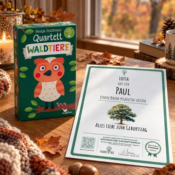 Quartett - Waldtiere – Geschenkansicht mit aktuellem Baumzertifikat; Beispielgestaltung