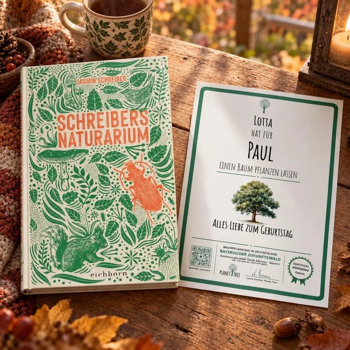 Schreibers Naturarium – Geschenkansicht mit aktuellem Baumzertifikat; Beispielgestaltung