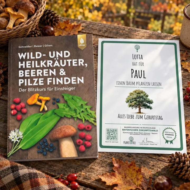 Wild- und Heilkräuter, Beeren & Pilze finden - Für Einsteiger – Geschenkansicht mit aktuellem Baumzertifikat; Beispielgestaltung