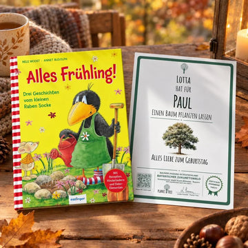 Alles Frühling! Drei Geschichten vom kleinen Raben Socke – Geschenkansicht mit aktuellem Baumzertifikat; Beispielgestaltung
