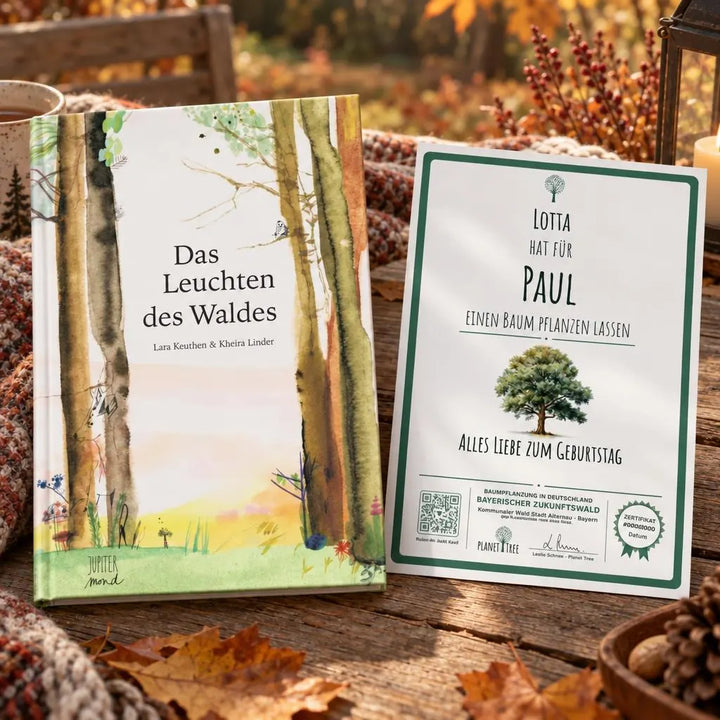 Das Leuchten des Waldes – Geschenkansicht mit aktuellem Baumzertifikat; Beispielgestaltung