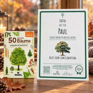 Expedition Natur - 50 heimische Bäume - Kartenset – Geschenkansicht mit aktuellem Baumzertifikat; Beispielgestaltung