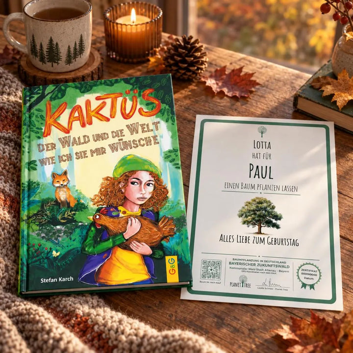 Kaktüs - Der Wald und die Welt wie ich sie mir wünsche – Geschenkansicht mit aktuellem Baumzertifikat; Beispielgestaltung